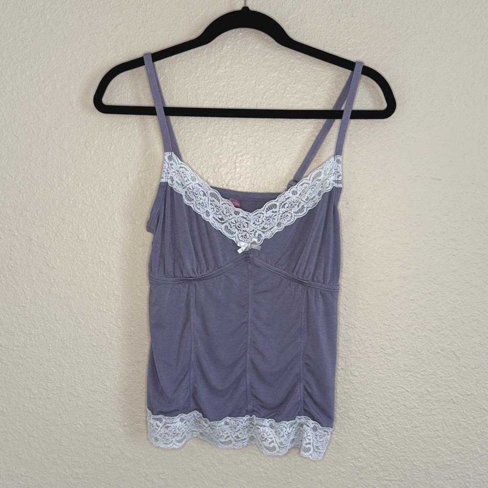 Womens Y2K Medium Dainty Babydoll Purple Lace‎ Trim Camisole Top Coquette Fairy